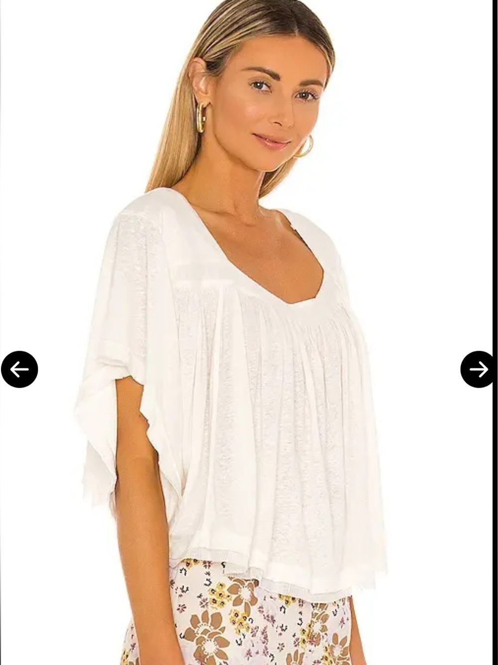 Free People Sunsetter Tee in Alabaster -  White Pleated V-Neck Flow Top